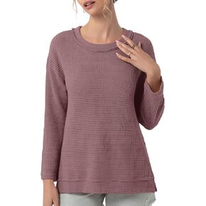 Womens Casual Fashion Shirts Summer Long Sleeve Crewneck Waffle Knit Tunic Tops