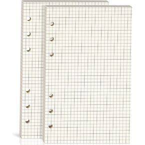 2 Packs A6 Grid Refill Paper, A6 Graph Rule Paper/Quad Rule Filler Paper, 6-Hole Punched, Loose-Leaf Paper for 6-Ring Binders,80 Sheets (160 Pages),6.69 x 4.13 Inch,Beige