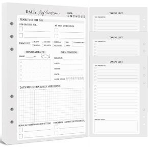 30pcs A5 Daily Reflection Refill Paper - Daily Journal Inserts for A5 Binder Daily Journals Notebook - 6 Holes Self Care Journal Refills with To-Do List - Gratitude Journal for Women & Men Gifts