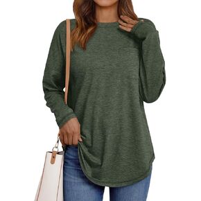 AUTOMET Womens Tunic Tops Long Sleeve Shirts Casual Basic Oversized T Shirts Crewneck Loose Fit Fall Fashion Clothes