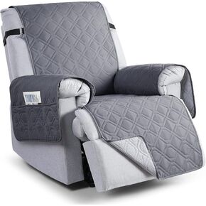 VANSOFY 100% Waterproof Recliner Chair Covers, Recliner Cover Non-Slip Dog Chair Cover Furniture Protector Washable Slipcover with Pocket, Elastic Straps for Pets, Dogs(Gray, 23.6")