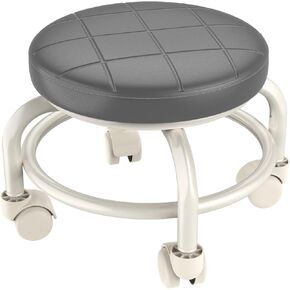 NiHome Universal Wheel Rolling Stool, Low Roller Seat with Reinforced 360° Swivel Wheels & Thick Metal Frame, 360° Movement Comfortable Ergonomic Cushion Seating, Quick Two-Step Assembly (White)