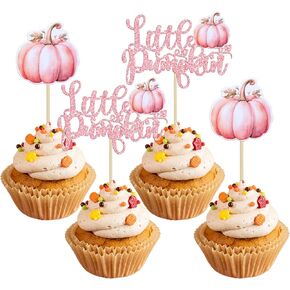 Ephlyn 24Pcs Little Pumpkin Cupcake Toppers Pink Glitter Pumpkin Birthday Baby Shower Decorations for Thanksgiving Birthday Fall Theme Party Decorations Supplies in Kuwait