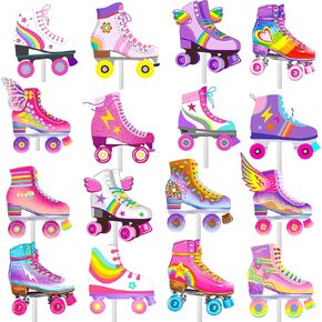 36pcs Roller Skate Cupcake Toppers Roller Skate Birthday Party Decorations Retro Hip Hop Roller Skating Theme Cupcake Picks for 80s 90s Roller Skate Theme Birthday Party Decor Supplies