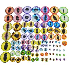 Julie Wang 180PCS Assorted Mixed Size Dragon Eye Flatback Covered Glass Cabochons for Doll Making Craft Jewelry DIY 6mm 8mm 10mm 12mm 15mm 18mm 20mm 25mm 30mm