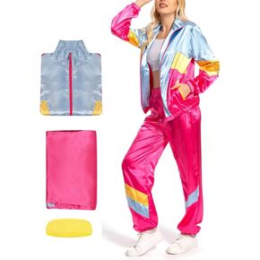 80s Tracksuit Women Retro Sportswear Sets Hip Hop Colorblock Outfit Windbreaker Disco Track Suits