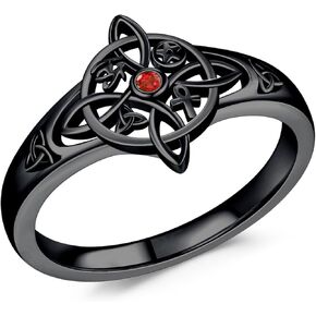 Witches Knot Ring for Women 925 Sterling Silver White/Black Celtic Witch Ring Ankh Eye of Horus Wiccan Jewelry Birthday Christian Halloween Gifts