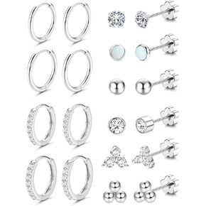 BESTEEL Hypoallergenic Surgical Steel Flat Back Earrings for Multiple Piercing | 14K Gold Silver Small Cartilage Huggie Hoop Earrings Tiny CZ Opal Ball Sun Flatback Stud Earrings Set for Women Men for Sensitive Ears 20G