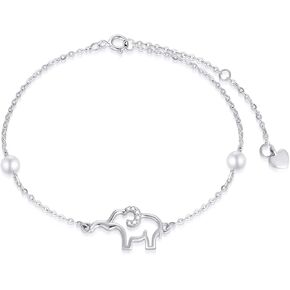 10k White Gold Diamond Elephant Anklet for Women, Lucky Jewelry Ankle Bracelets Gifts for Sister/Wife/Girlfriend, Present for Her, 8.6"+0.8"+0.8"