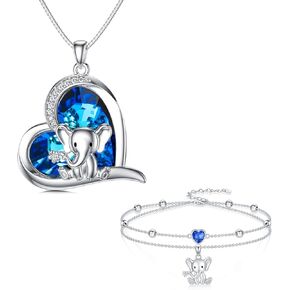 Elephant Necklace and Anklet 925 Sterling Silver Elephant Jewelry Set Elephant Gifts for Women Girls