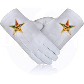 Masonic OES Cotton Gloves - Order Of the Eastern Star Embroidered Masonic Gloves (Large)