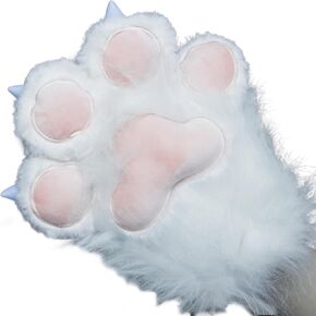 Plush Furry Cat Claw Gloves Faux Fur Fox Paws Mittens for Halloween Cosplay Costume Adorable Animal Nails 1