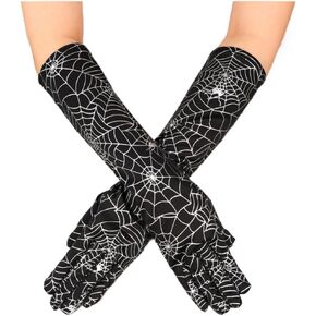 Latious Long Spider Web Finger Gloves Black Halloween Elbow Length Gloves Cosplay Costume Gloves for Women
