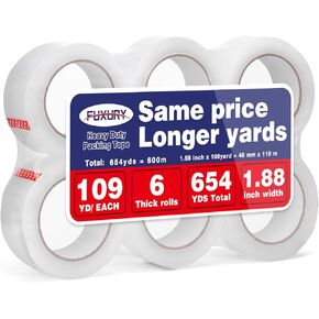 عبوات شريط التغليف Fuxury 109Y، إجمالي 654Y، شريط تغليف شفاف شديد التحمل لنقل الصناديق، والشحن، والختم، والتخزين، 1.88 بوصة × 109 ياردة، 6 لفات in Kuwait