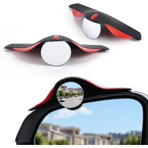 LivTee Car Blind Spot Mirror with Side Mirror Rain Guard 2 Pack, Carbon Fiber 2-in-1 Rear View Rain Mirror Covers, 360 Drgree Adjustable Convex Mirror, Automotive Exterior Accessories