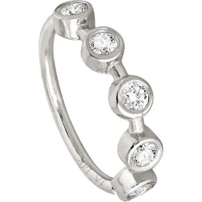 Solid 20G 14Kt White/Yellow Gold Bezel Set 5-Stone Diamond Nose Hoop Ring - Ear Cartilage Ring - April BirthStone Nose Ring Stud