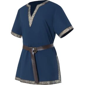 Spooktacular Creations Halloween Renaissance Knight Costume, Blue Pirate Shirt, Viking Costume Men for Dressup Themed Party