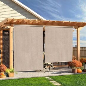 KANAGAWA Outdoor Patio Roller Shade 8'(W) x6'(H) Mocha Exterior Sun Shades Patio Cordless Roll Up Shade Blinds for Outside Pergola Front Porch Gazebo