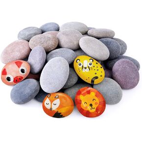 ROCART 60 Large 1.5-2.0" Flat Rocks for Painting, Smooth River Rocks Painting Supplies for Kindness Stones, Arts and Crafts, Decoration