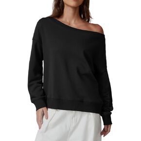 QINSEN Womens Oversized Sweatshirt Long Sleeve Off The Shoulder Pullover Casual Comfy Hoodie Fashion Outfits in Kuwait