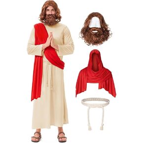 Mainfini Jesus Costume Men Halloween Religious Outfit Robe Wig Shawl Full Sets (M-XXL)