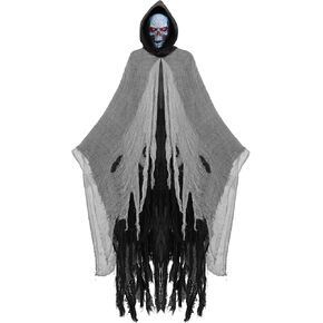 Double Couple Grim Reaper Costume with Scary Halloween Mask Womens Men Halloween Costumes Outfit Cloak with Hood Cosplay