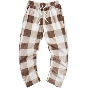 Verdusa Men's Flannel Buffalo Plaid Pajama Pants Fuzzy Pj Pants with Pockets