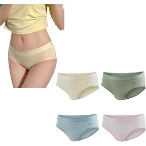 4PCS Women's Cotton Underwear Thong Mid Waist Underwear Tummy Control Panties Cloud Underwear Cute Underwear