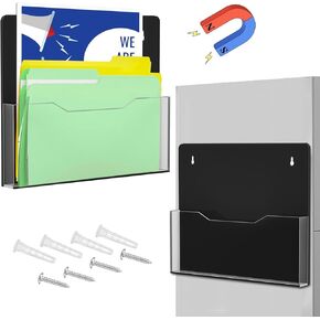 Magnetic File Holder - 2Pack Large Black Acrylic Wall File Folder Organizer, Hanging File Folder for Wall, Magnetic Magazine Holder for Office File Cabinet, Fridge, Whiteboard