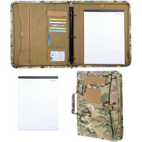 A5 Padfolio Ring Binder with 80 Sheets 160 Pages of Loose-Leaf Paper, Weatherproof Notebook Cover,Tactical Notebook with Zippered for Folders, Business Cards Detachable 6-Ring Notepad