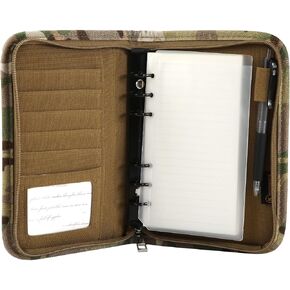 Military Ring Binder, Army Binder Zippered Portfolio Binder Detachable A6 6 Ring Binder Camouflage Notebook Portfolio Organizer Binder Army Notebook Cover for Men Women Document Business Card