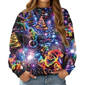 2024 Ugly Christmas Sweatshirt for Women Long Sleeve Crewneck Pullover Funny Novelty Graphic Top in Kuwait