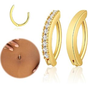 2-3Pcs Clicker Belly Button Rings for Women Dangle Belly Rings Cute CZ Opal Reverse Navel Rings Body Piercing Jewelry for Women 14G Silver Gold Tone