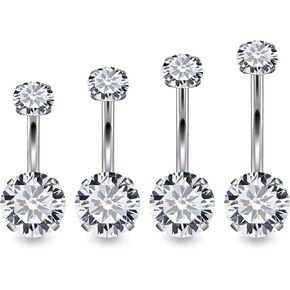 Hoeudjo Belly Button Ring Surgical Steel Belly Button Piercing 14G Belly Rings For Women Internally Threaded Round Cubic Zirconia Long Navel Barbell Jewelry 8/10/12/14mm