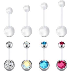 14G Clear Belly Button Rings, Bioflex Plastic Bar Belly Ring, Curved Barbell Navel Piercings Retainers for Work Surgery