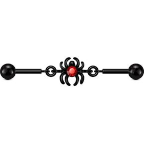 OUFER Spider Industrial Piercing jewelry, Chain Industrial Bar, 316L Surgical Steel 14G Industrial Earrings for Women Men, Black Hallween Industrial Jewelry