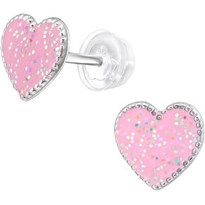 925 Sterling Silver Children's Glitter Heart Stud Earrings