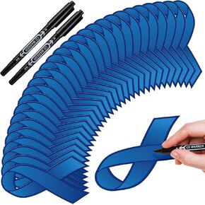 Janlaugh 100 Pcs Large Dark Blue Ribbon Cutouts with 2 Pcs Marker Pens Paper Colon Cancer Awareness Cutouts Child Abuse Rectal Cancer Dark Blue Cancer Awareness for Charity Fundraiser Support Supplies