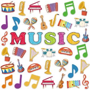 45Pcs Music Bulletin Board Set, Music Cutouts Music Classroom Bulletin Board Decorations Music Notes Cutouts Music Party Cutouts for Back to School Music Themed Birthday Party Decor