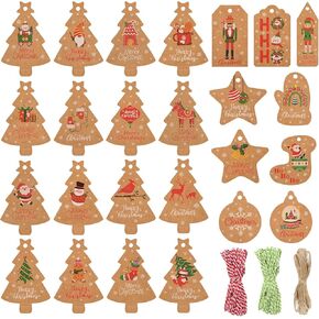 Tags 125 Pieces Kraft Paper Christmas Tags with String,for Christmas Decorations DIY Gift Packaging,Christmas Labels for Present.