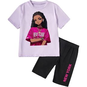 SOLY HUX Girl's Summer Outfits Graphic Letter Print Tee Shirt and Biker Shorts 2Pcs Clothing Set