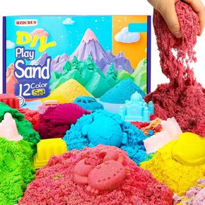 HZDCBUS Play Sand Bulk Kit, DIY 12 Color 6 Lbs Magic Sand 35 Molds and Tray Sensory Toy Sand Kit Gift for 4 5 6 7 8 9 Years Boys Girls