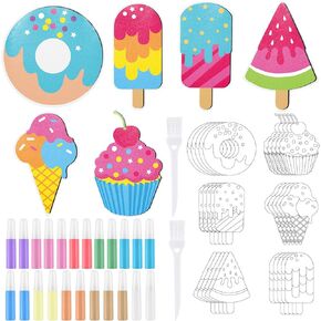 30 Sets Sand Art Kits for Kids DIY Sweet Treat Craft Sand Painting Colored Sand Art Painting Set with Brushes for Children DIY Arts Donut Summer Educational Learning Activity