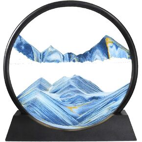 BGFJYUK Moving Sand Art Picture in Motion, Round Tempered Glass 3D Deep Sea Sandscapes with Display Flowing Sand Frame for Relaxing Desktop Home Office Work Décor for Kids Adults （Blue, 7inch in Saudi Arabia