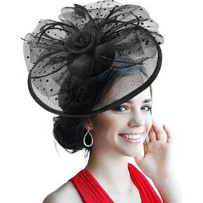 Big Black Fascinators Hat for Tea Party Womens 20s 50s Headwear Flower Cocktail Wedding Church Pillbox Hat