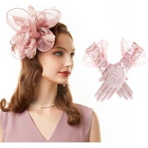 BABEYOND Fascinators Hats for Women - Tea Party Hats and Mesh Short Gloves Set for Kentucky Cocktail Wedding Party