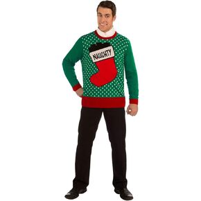 Forum Novelties Men's Adult All Wrapped Up Ugly Christmas Sweater, Naughty Stocking, Medium