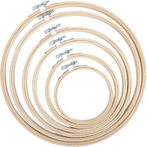 6 Pcs Adjustable Bamboo Circle Cross Stitch Hoop Ring Round Wooden Cross Stitch Hoop Small Embroidery Hoop 4 inch to 10 inch for Ornaments, Embroidery and Art Craft Sewing