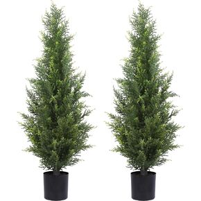 Artificial Cedar Topiary Trees 3FT Potted Fake Cypress Trees Faux Evergreen Plants for Home Porch Garden Decor Set of 2