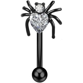 16G CZ Spider Eyebrow Ring for Women Men Stainless Steel Black Insect Eyebrow Studs Curved Barbells Cartilage Earrings Halloween Body Piercing Jewelry